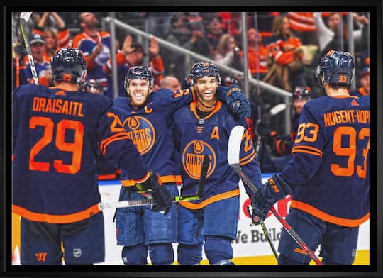 Leon Draisaitl, Connor McDavid, Darnell Nurse and Ryan Nugent-Hopkins 20" x 29" Framed Canvas Oilers Cel